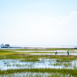 Atlantic Beach House a marsh with fishermen