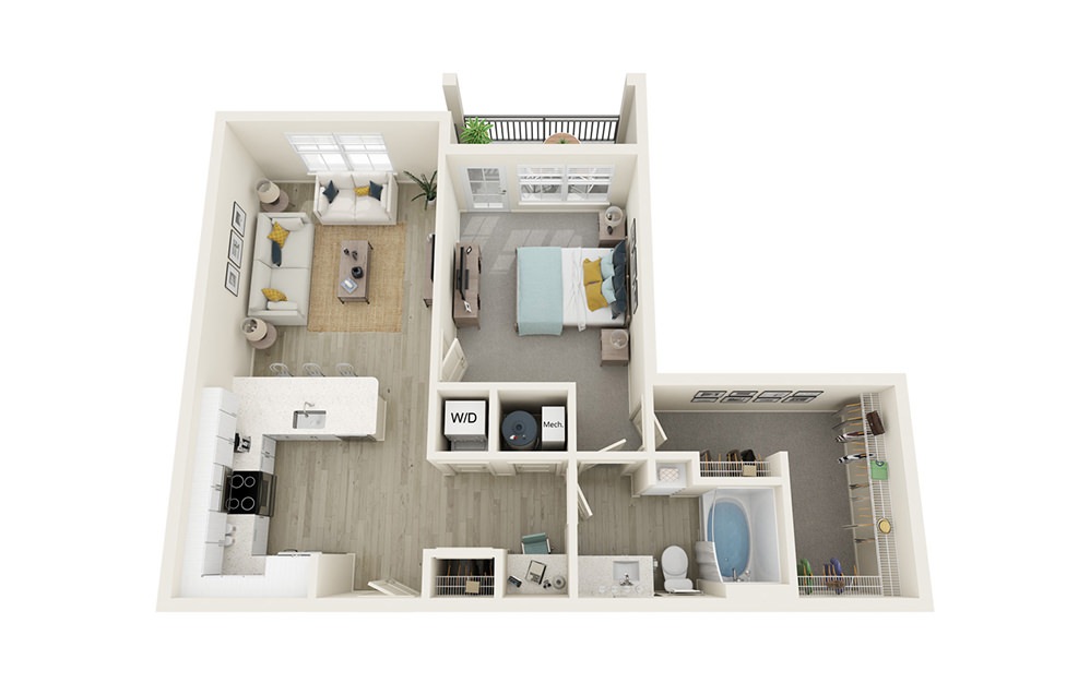 A4 - 1 bedroom floorplan layout with 1 bath and 815 square feet.