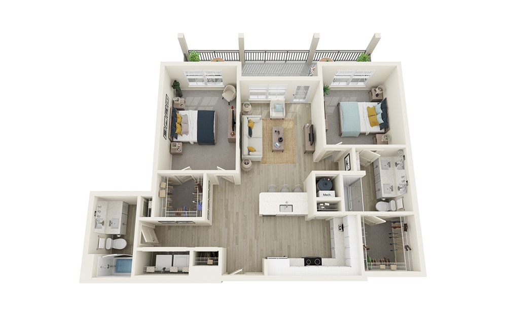 B1-6 - 2 bedroom floorplan layout with 2 baths and 1154 square feet.