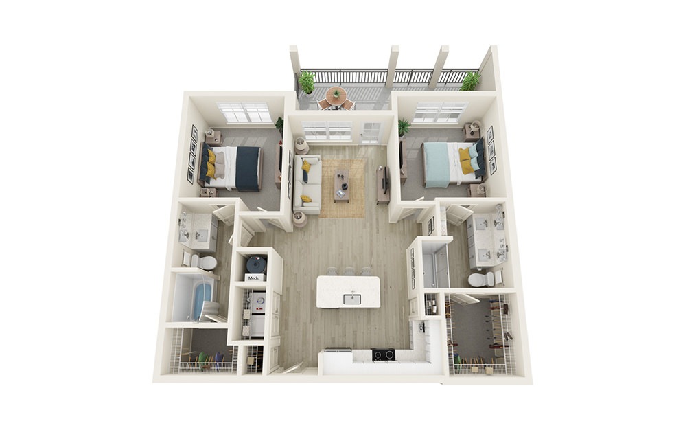 B1-7 - 2 bedroom floorplan layout with 2 baths and 1068 square feet.