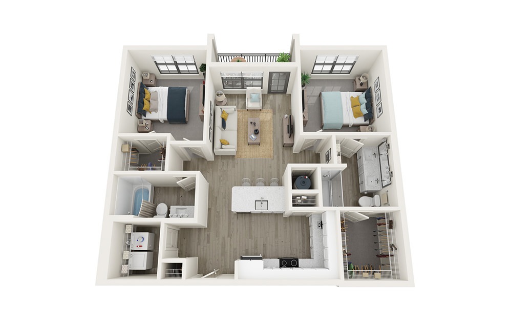 B1-8 - 2 bedroom floorplan layout with 2 baths and 1051 square feet.