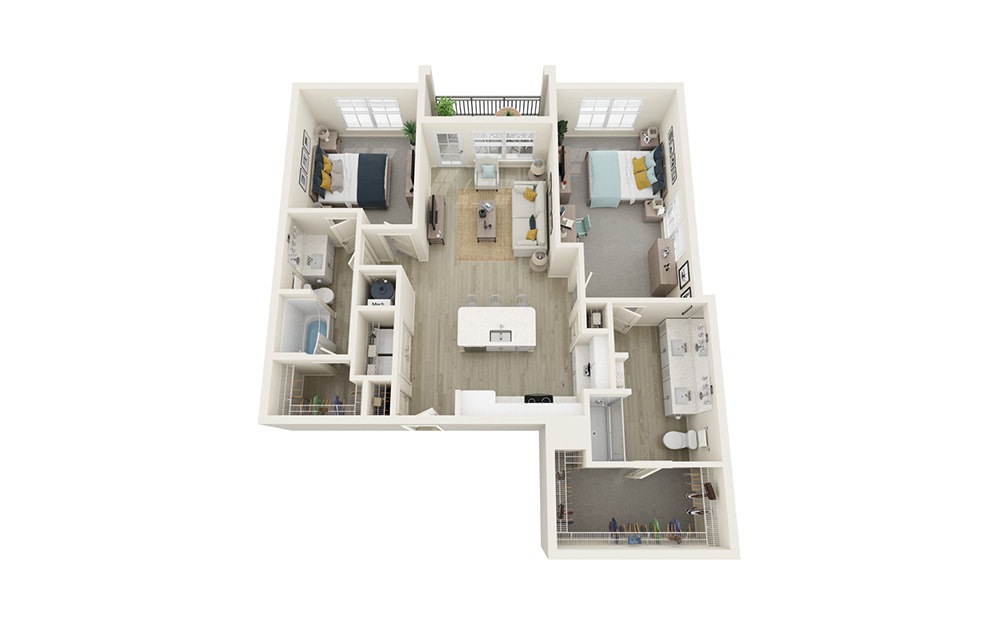 B5 - 2 bedroom floorplan layout with 2 baths and 1188 square feet.