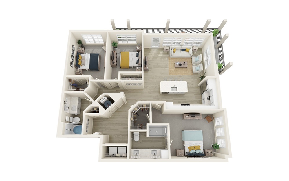 C1 - 3 bedroom floorplan layout with 2 baths and 1463 to 1509 square feet.