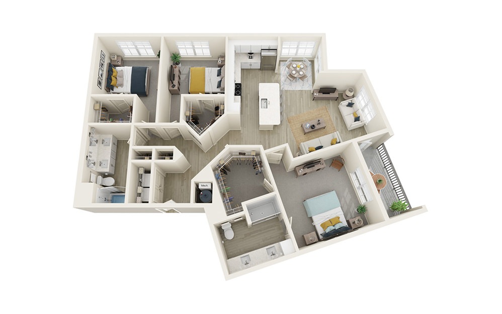 C2 - 3 bedroom floorplan layout with 2 baths and 1527 square feet.