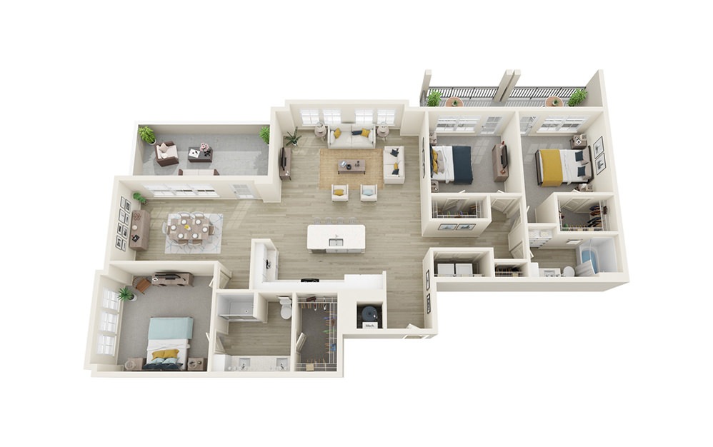 C3 - 3 bedroom floorplan layout with 2 baths and 1910 square feet.