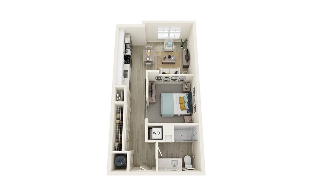 S1-1 - Studio floorplan layout with 1 bath and 588 square feet.